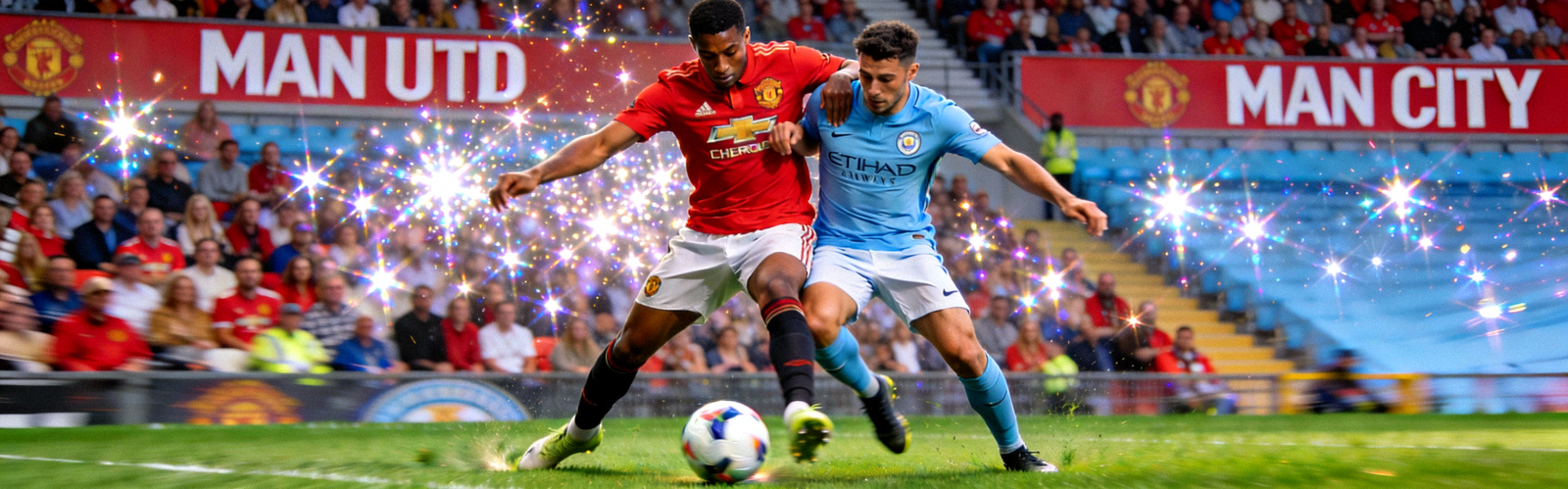 英超曼彻斯特德比火爆场面 - 曼联与曼城球员争抢球权